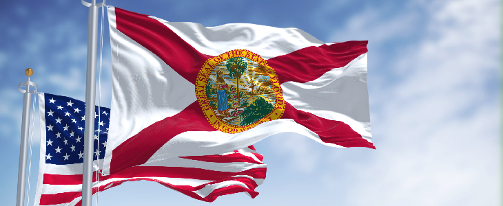 Florida State Flag and the American Flag flying SSDI Applying in Florida