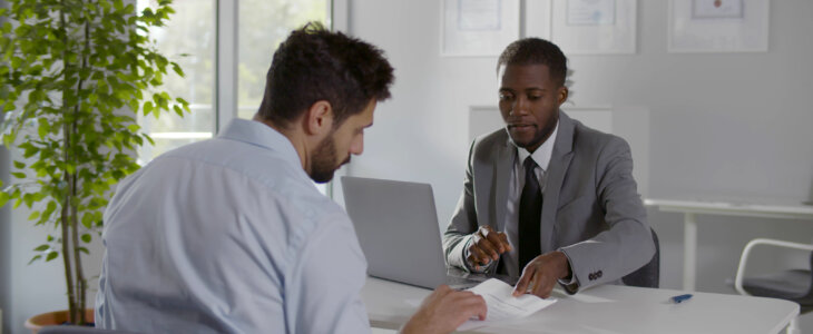 lawyer and client going over appeal document in in florida