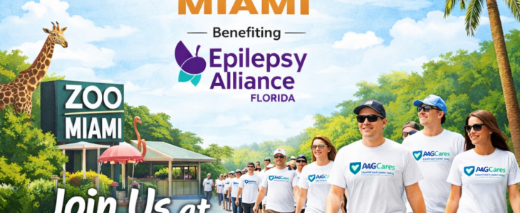 Promotional image of a group walking at Zoo Miami representing the DAG Cares team for Walk the Talk Miami 2026 supporting Epilepsy Alliance Florida